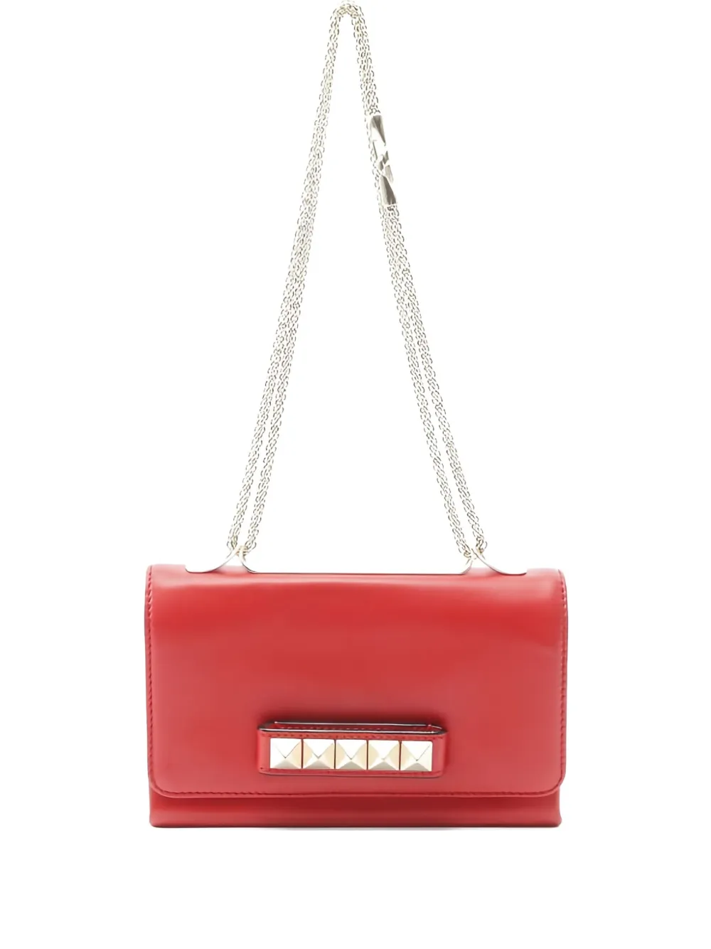 Pre-owned Valentino Garavani 2000s Chain Rockstud Leather Shoulder Bag In Red