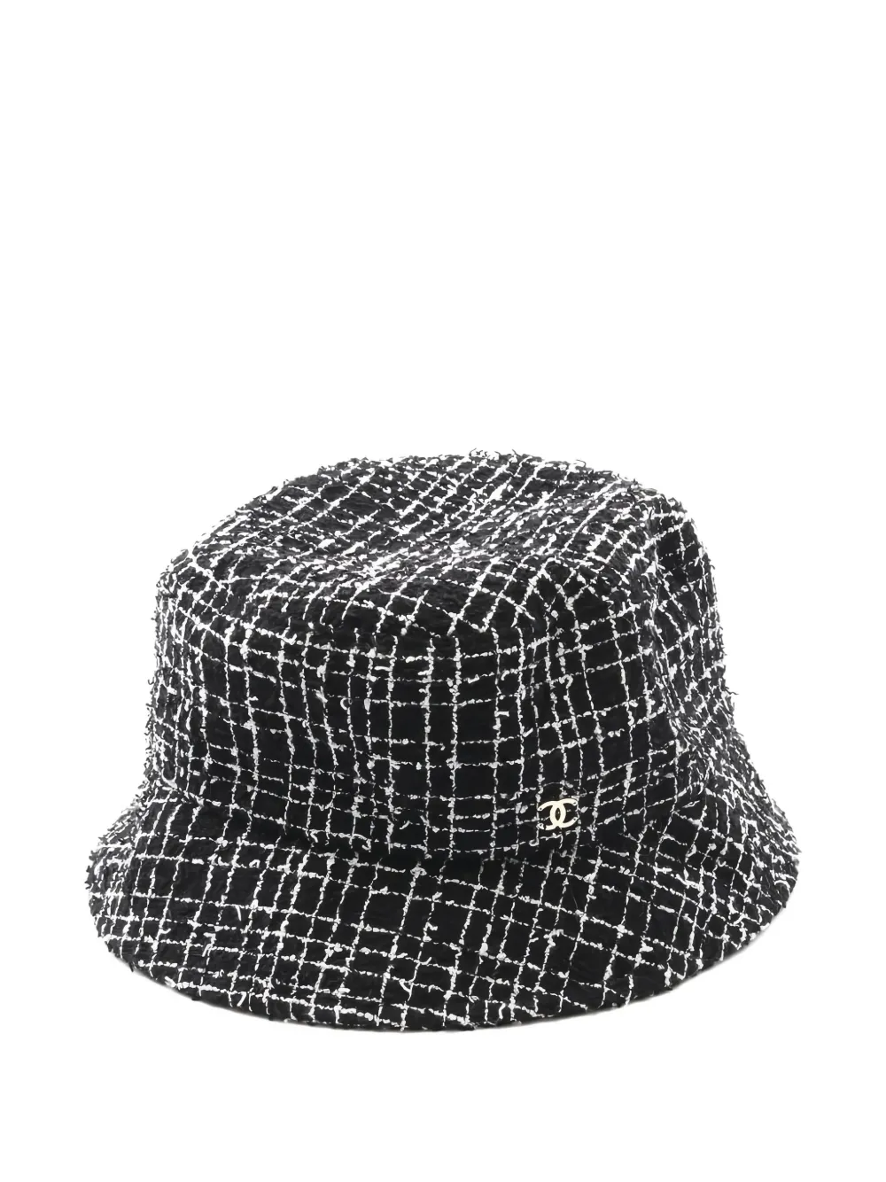CHANEL Pre-Owned 1986-1988 Coco-mark tweed bucket hat - ブラック CHANEL Pre-Owned 1986-1988 Coco-mark tweed bucket hat - ブラック