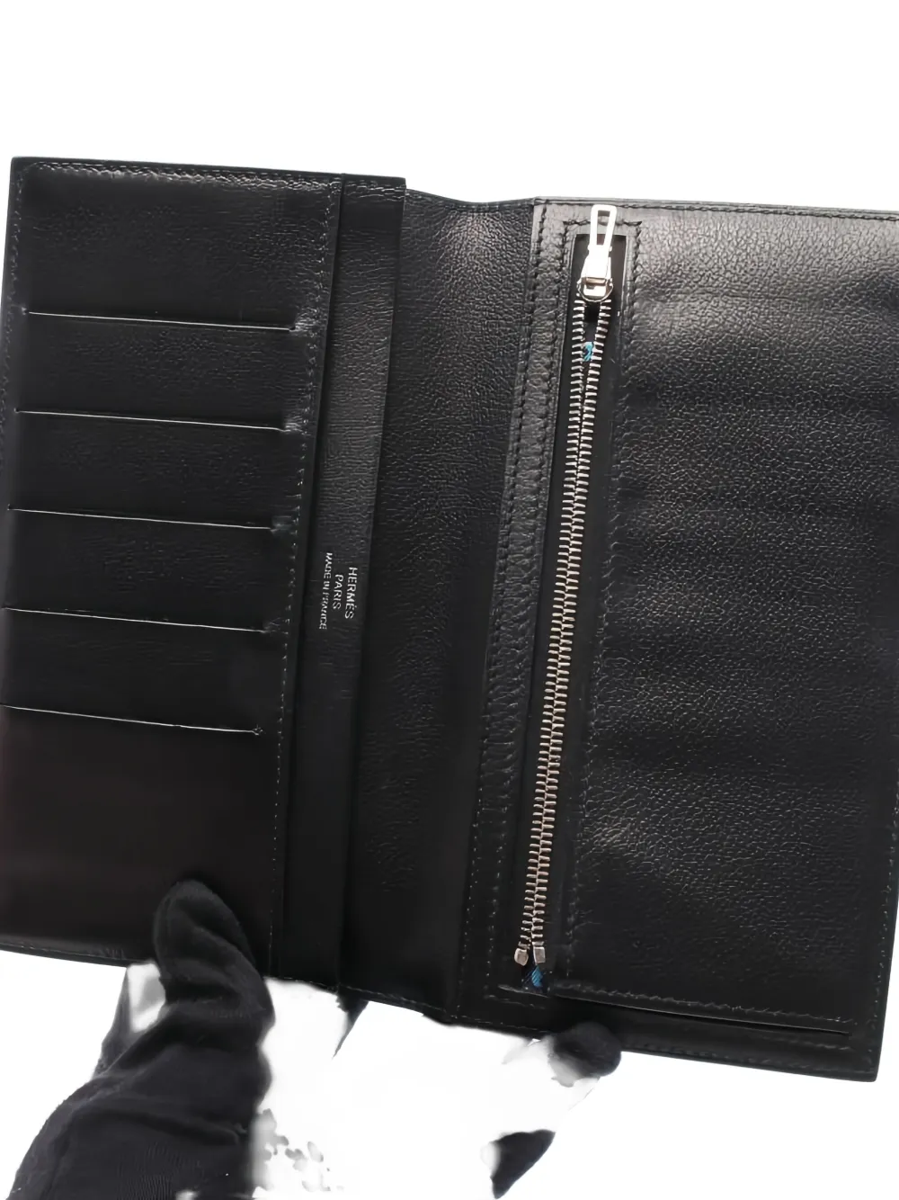 Pre-owned Hermes Twill Long Bifold Wallet In Black