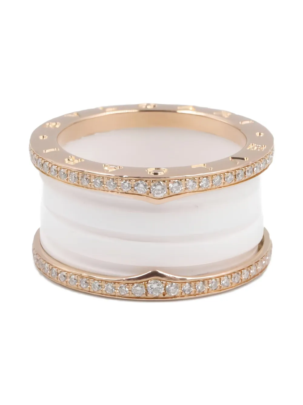 Bvlgari Pre-Owned 2010s 18K rose gold diamond and ceramic ring - ホワイト Bvlgari Pre-Owned 2010s 18K rose gold diamond and ceramic ring - ホワイト