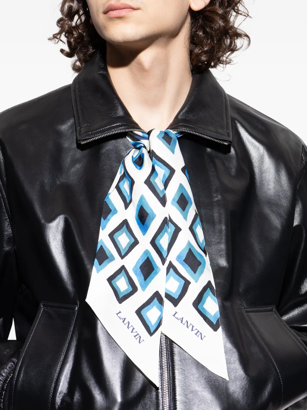 Lanvin Sjaal met diamantpatroon Blauw