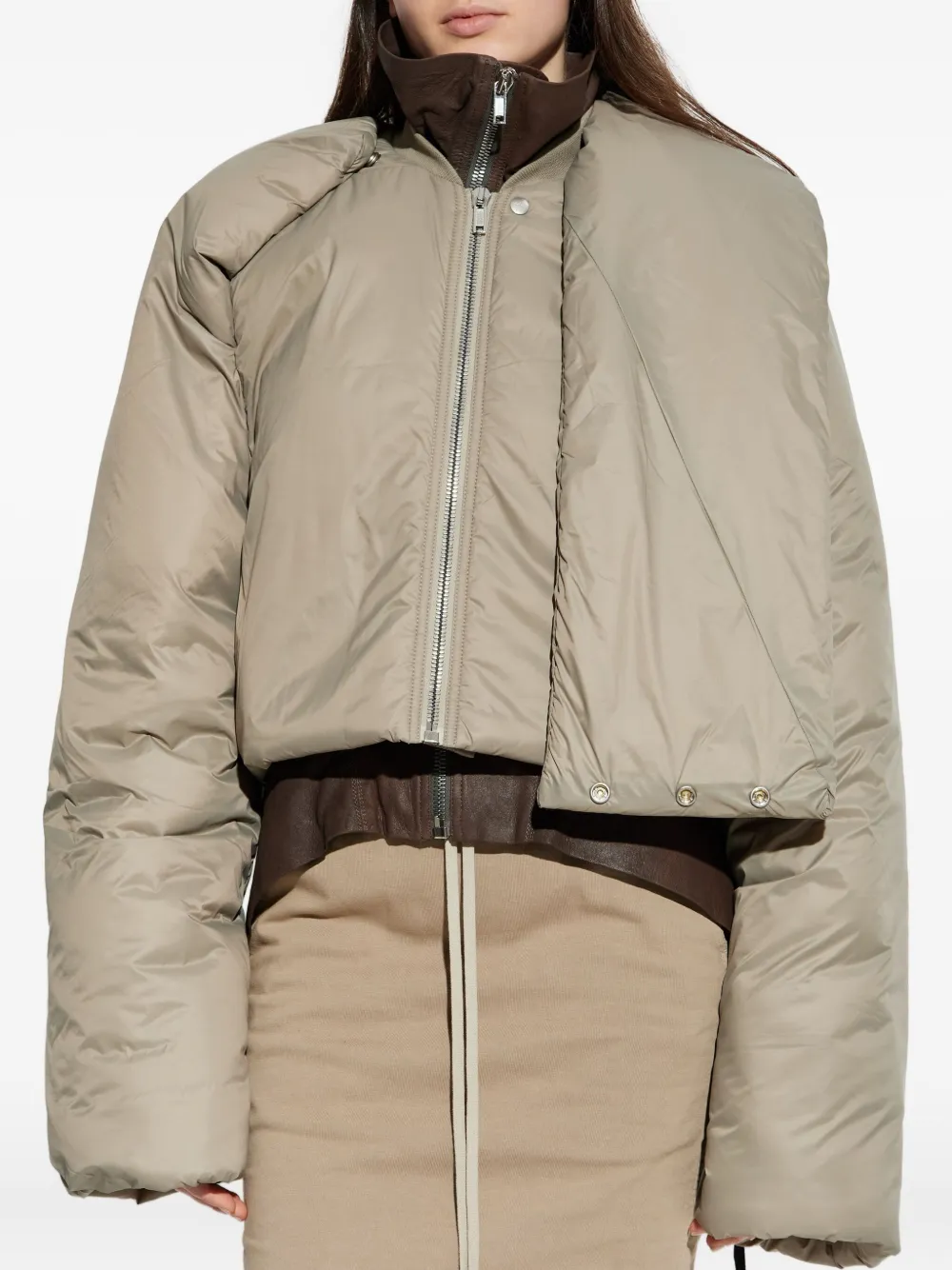 Rick Owens Drkshdw Taupe Concordians Convertible Cropped Jacket In Green