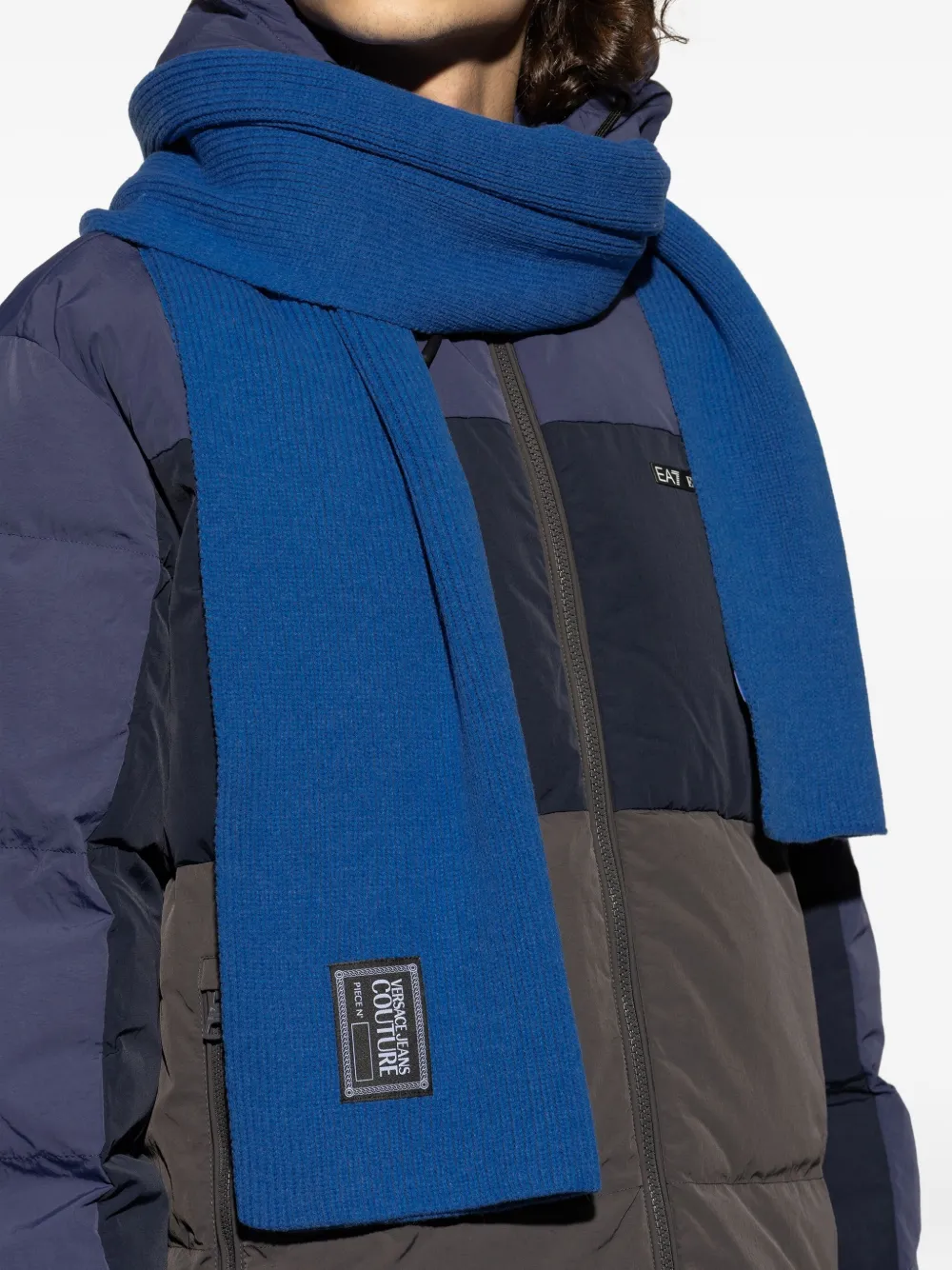 Versace Jeans Couture Geribbelde sjaal met logo Blauw