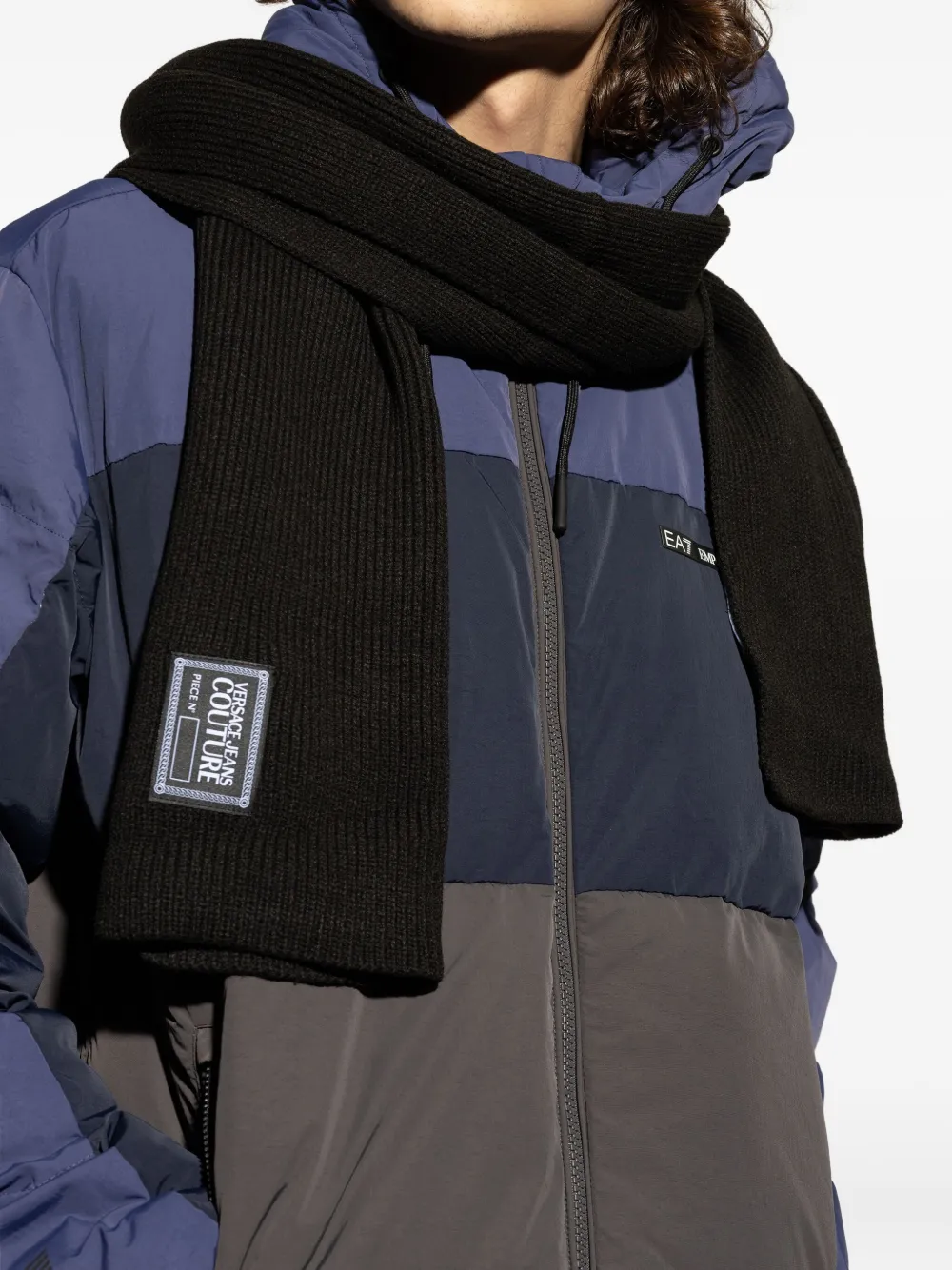 Versace Jeans Couture Geribbelde sjaal met logo Zwart