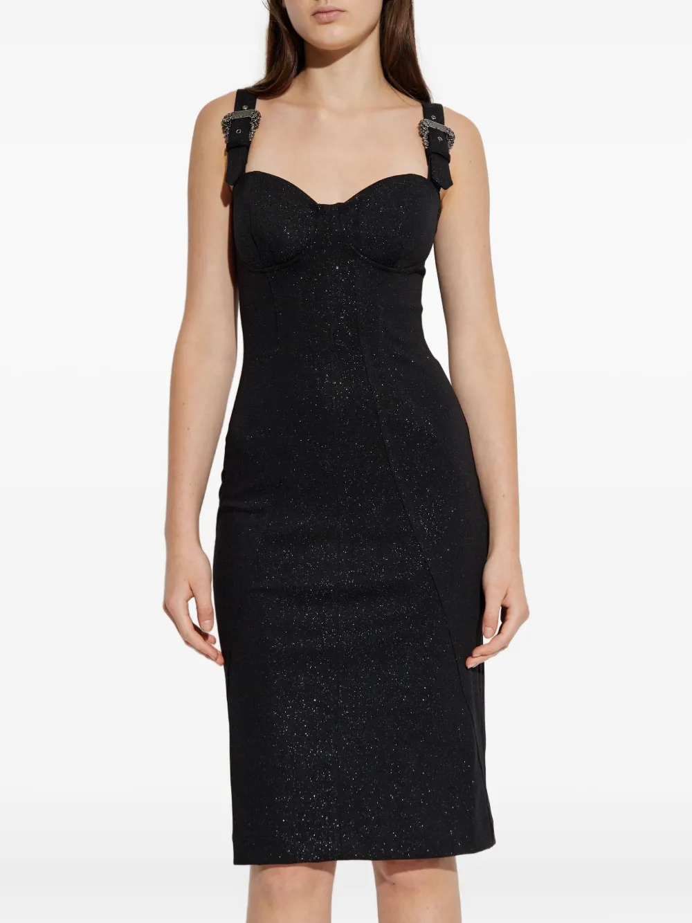 Versace Jeans Couture Buckle-strap Midi Dress In Black