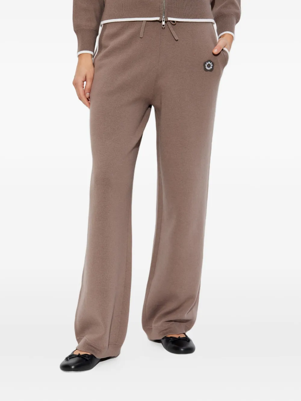 Kenzo Drawstring Logo-patch Trousers In Neutral
