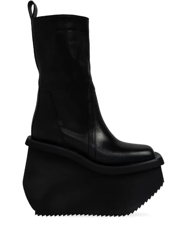 【2】Rick Owens レザー ウェッジブーツ 37 ブラック Rick Owens プラットフォーム レザーブーツ | ブラック | FARFETCH JP