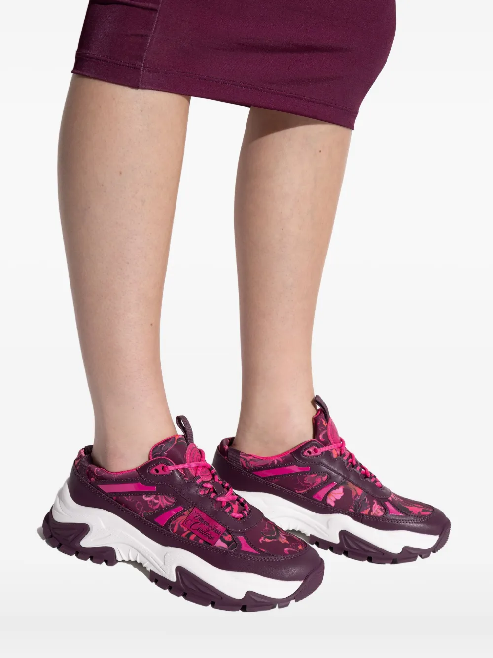 Versace Jeans Couture Floral-print Lace-up Sneakers In Purple