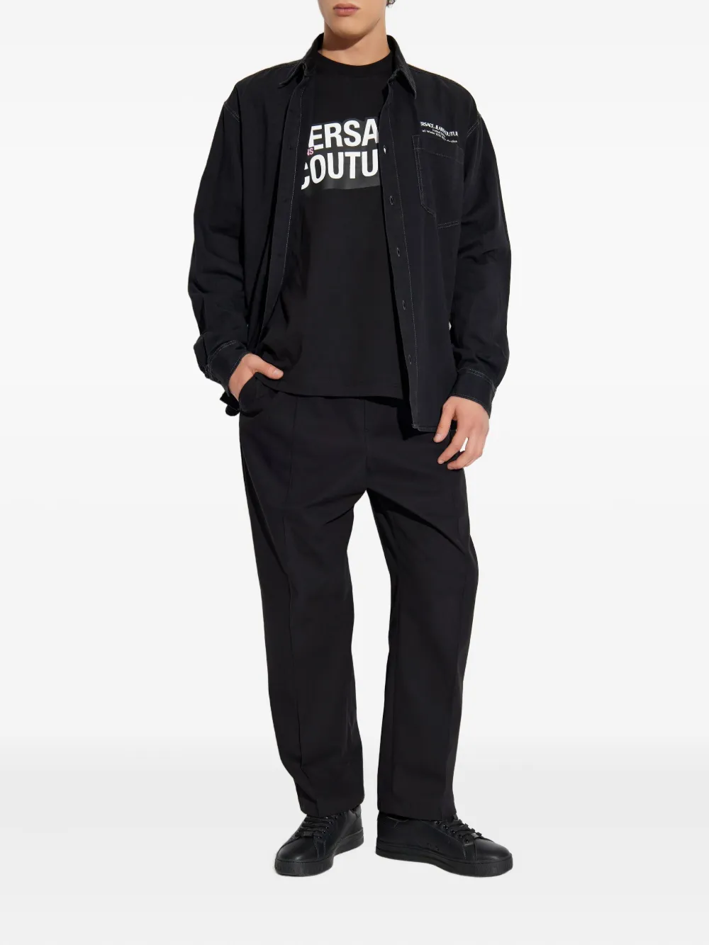 Versace Jeans Couture Overhemd met logoprint - Zwart