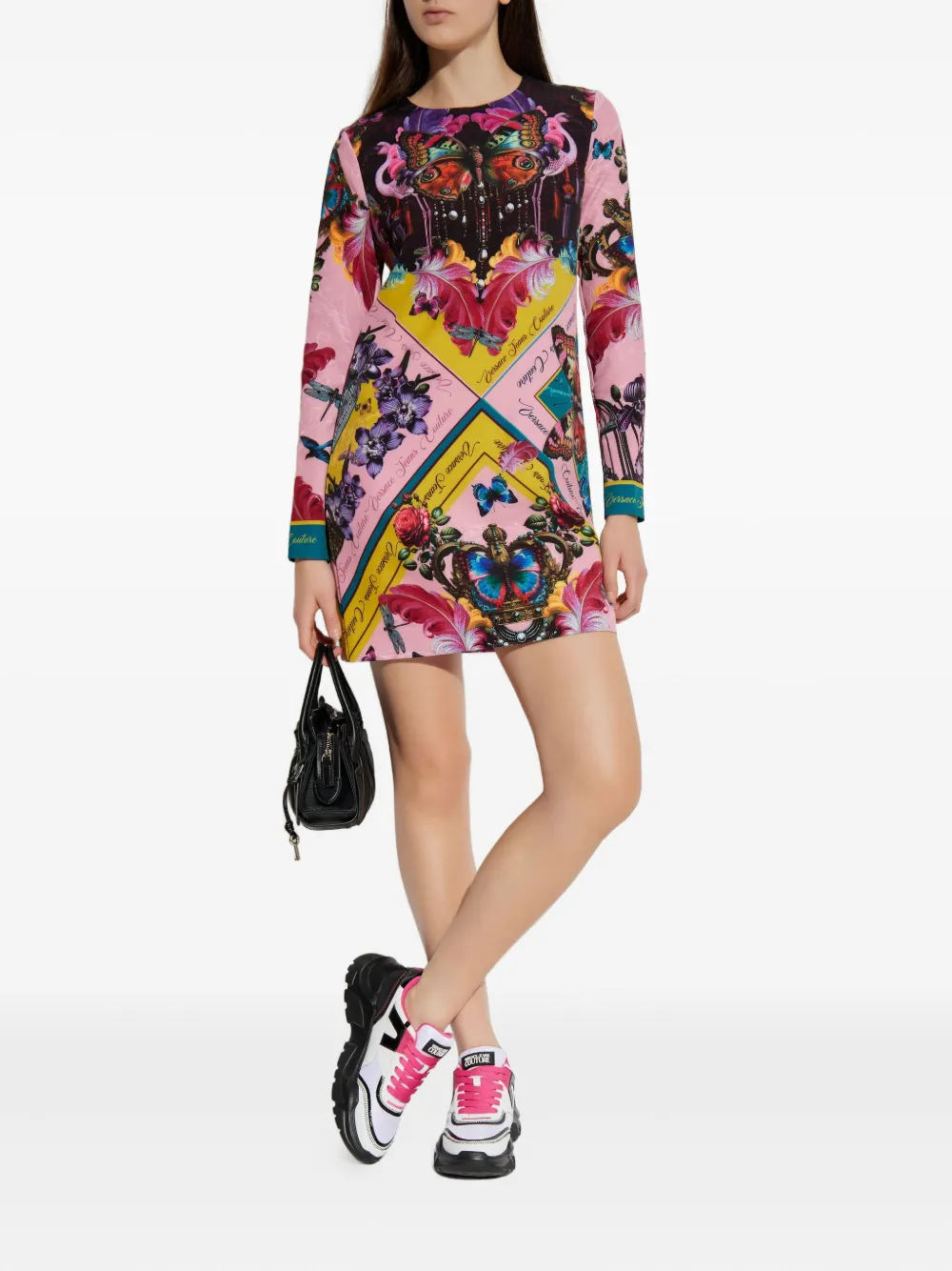 Versace Jeans Couture long-sleeve print mini dress - Roze