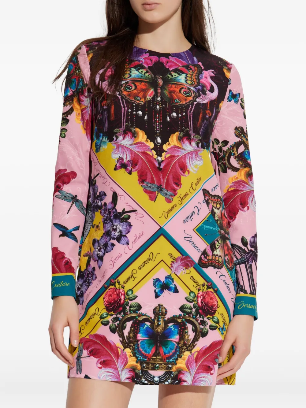Versace Jeans Couture Mini-jurk met print en lange mouwen Roze