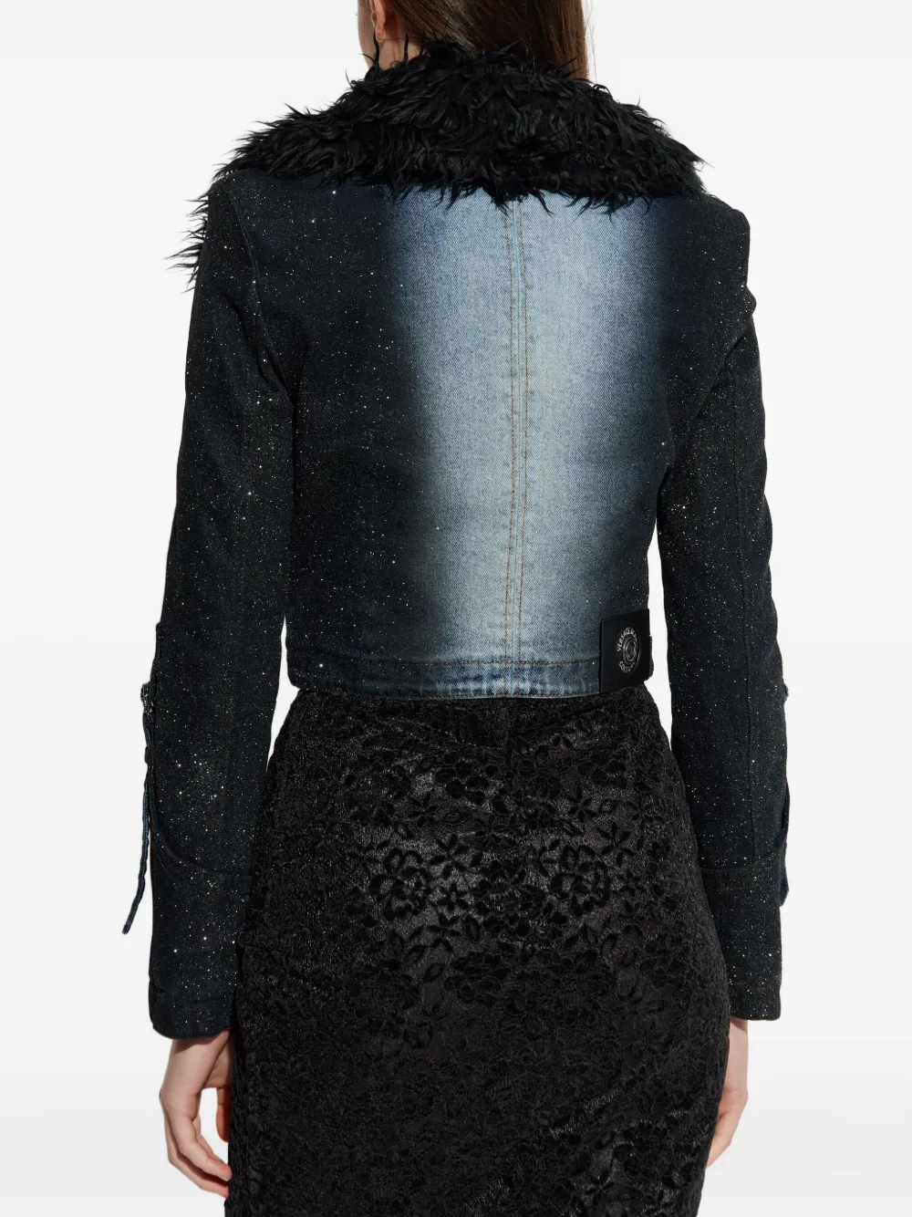 Versace Jeans Couture Fur-trim Denim Jacket In Black