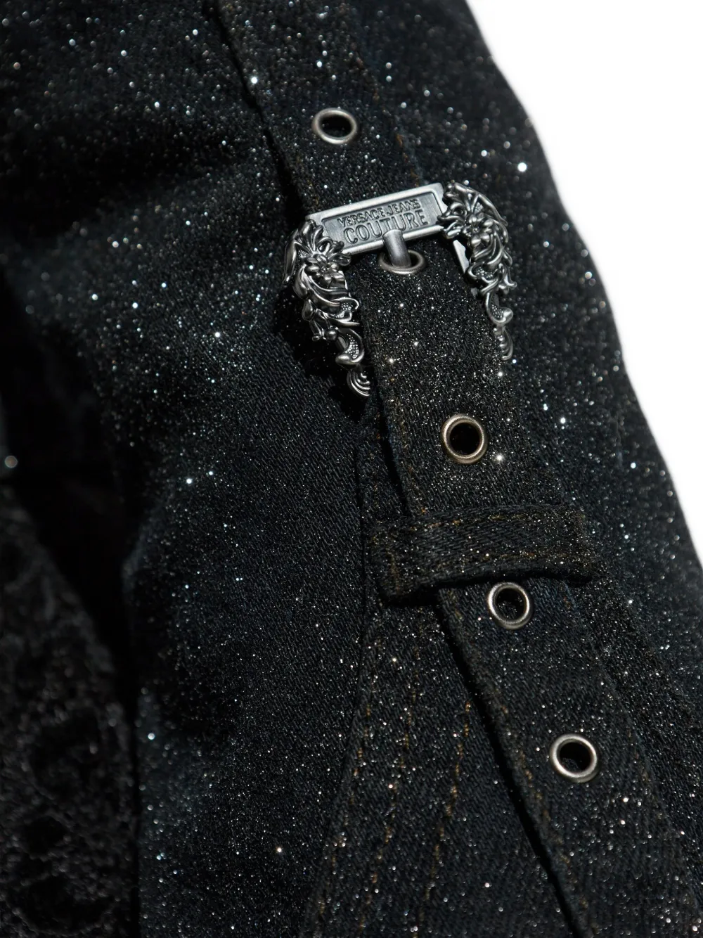 Versace Jeans Couture Fur-trim Denim Jacket In Black