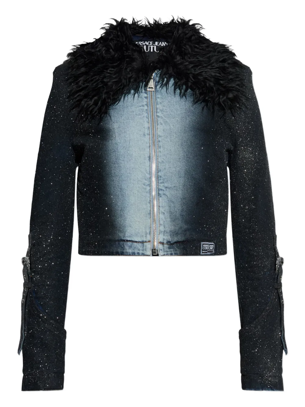 Versace Jeans Couture Fur-trim Denim Jacket In Black