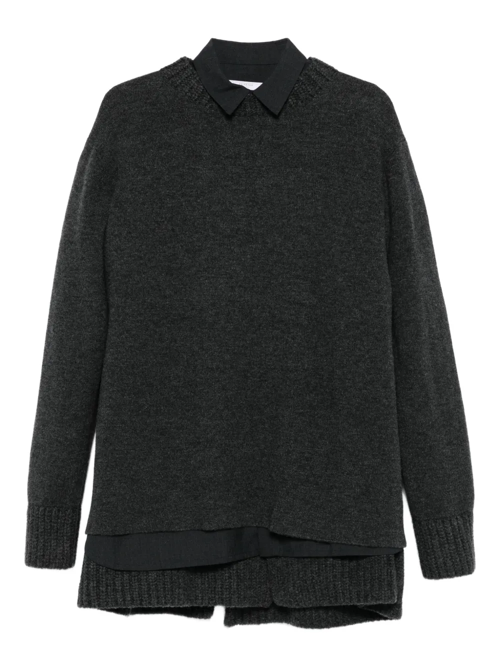 Sacai Layered Classic-collar Mini Dress In Gray