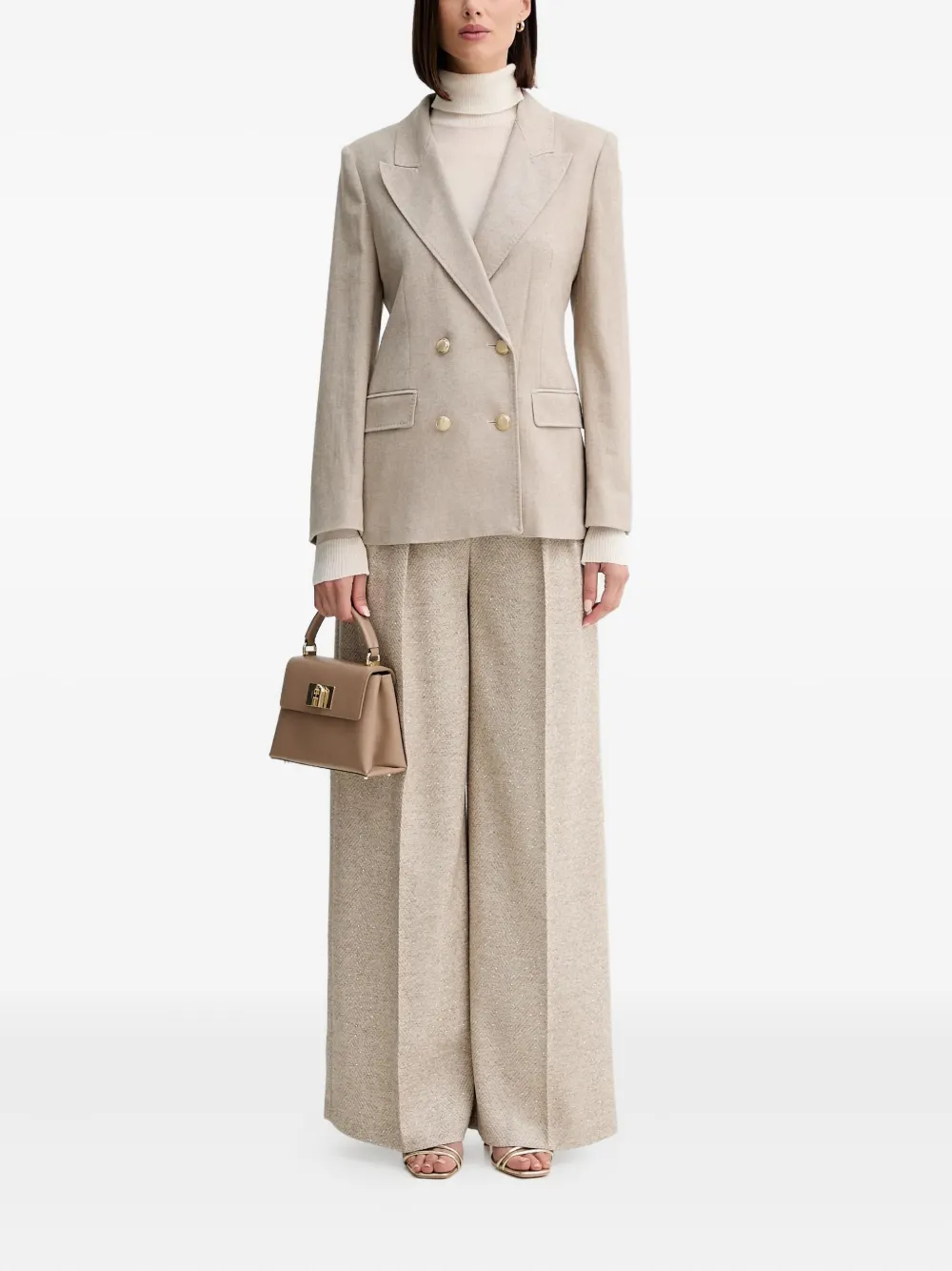 SIMONA CORSELLINI Pantalon met plooien en visgraatpatroon - Beige