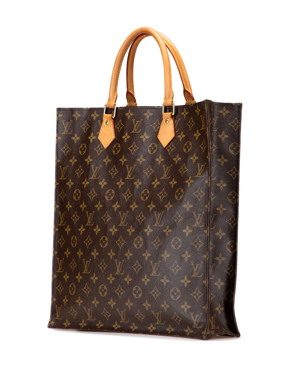 Pre-owned Louis Vuitton 2005 Monogram Sac Plat Tote Bag In Brown