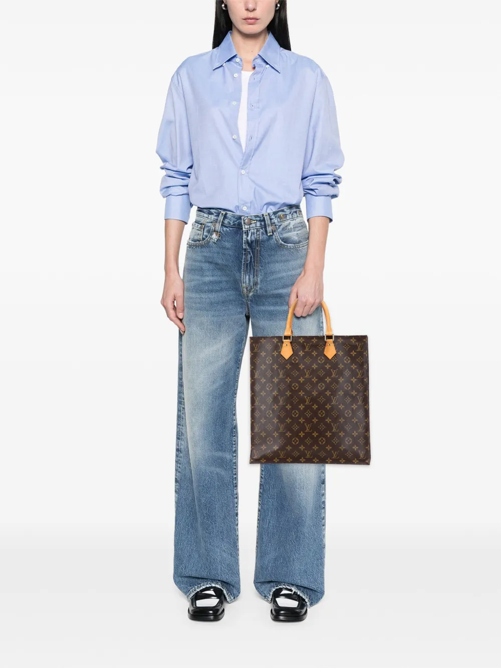 Pre-owned Louis Vuitton 2005 Monogram Sac Plat Tote Bag In Brown