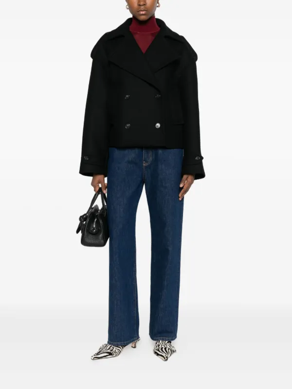 Maison Kitsuné Cropped Peacoat | Black | FARFETCH AO