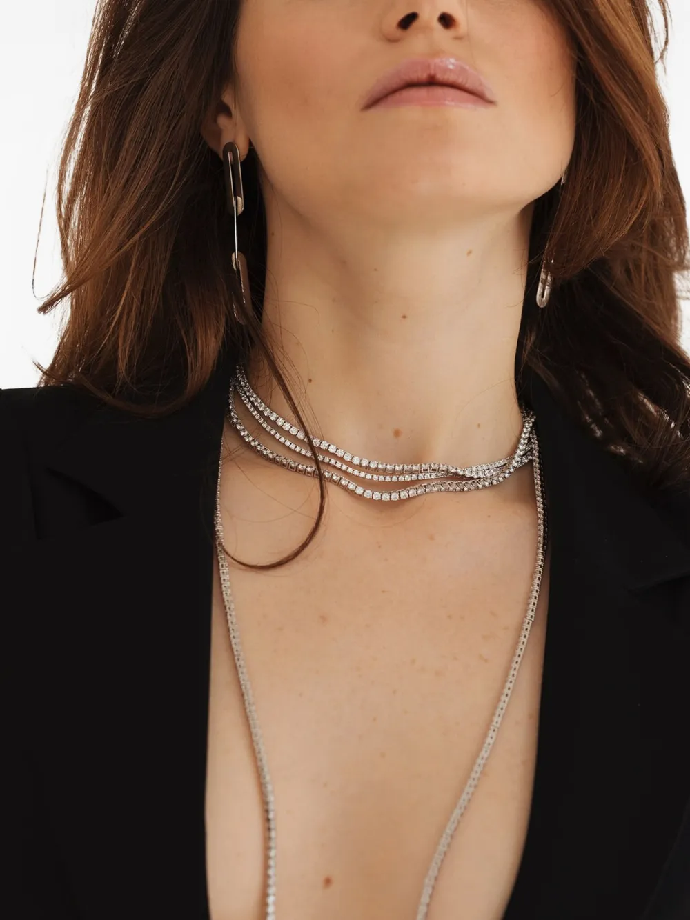 OBSIDIAN round cut necklace - Zilver