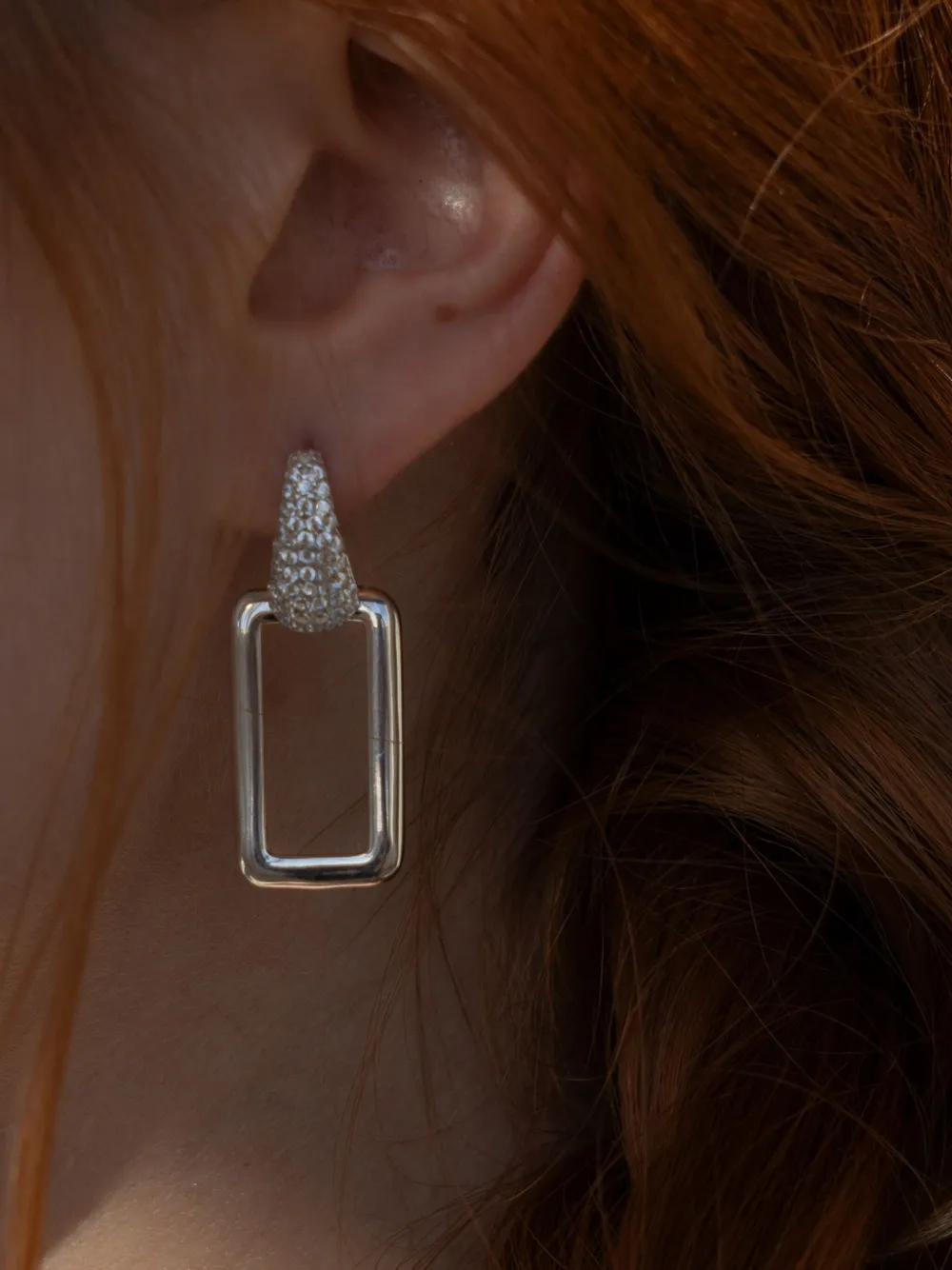 OBSIDIAN rectangle drop earrings - Zilver
