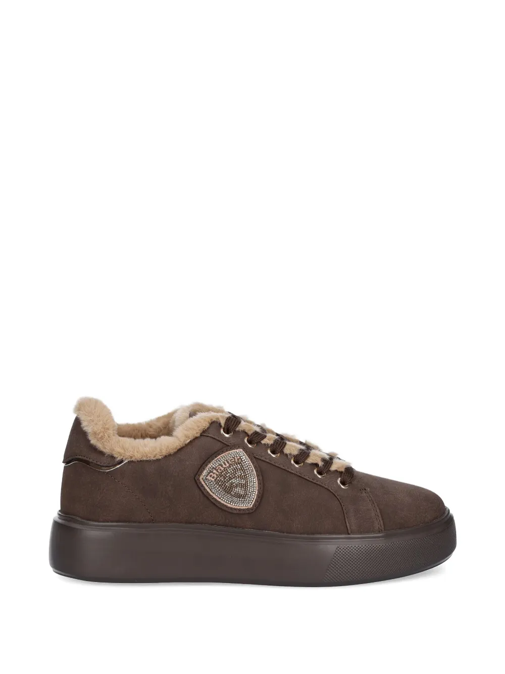 Blauer Venus faux-fur trim logo-detail sneakers - Marrone