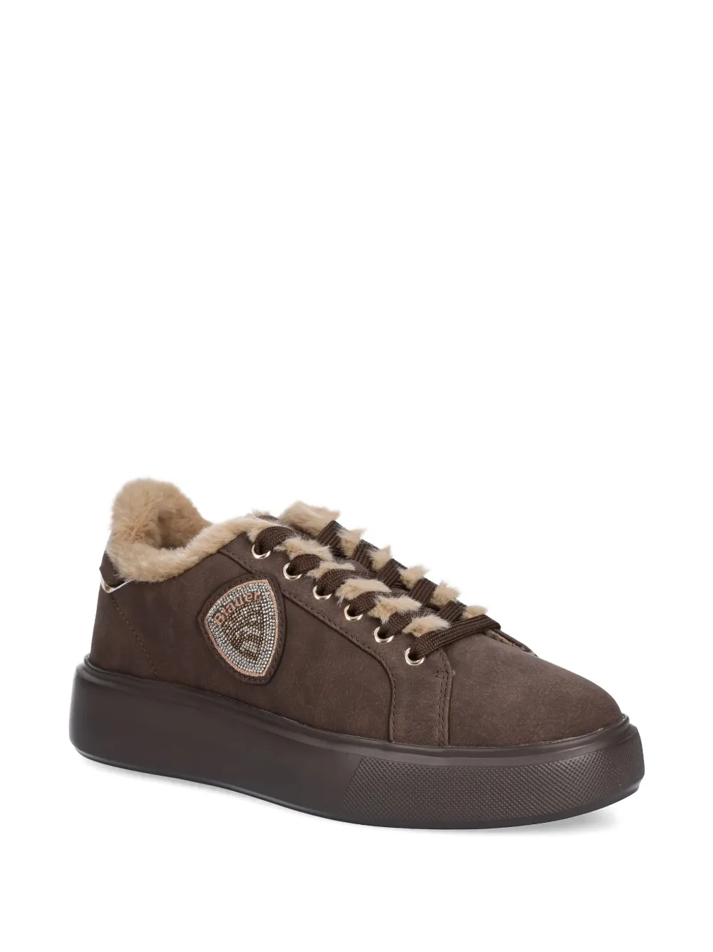 Blauer Venus faux-fur trim logo-detail sneakers - Bruin