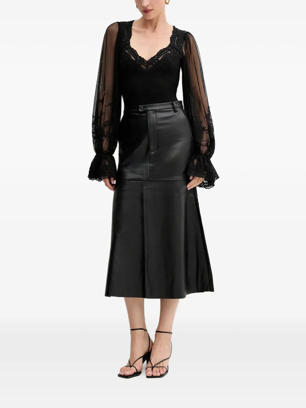 Bardot Body met lange mouwen en kant Zwart