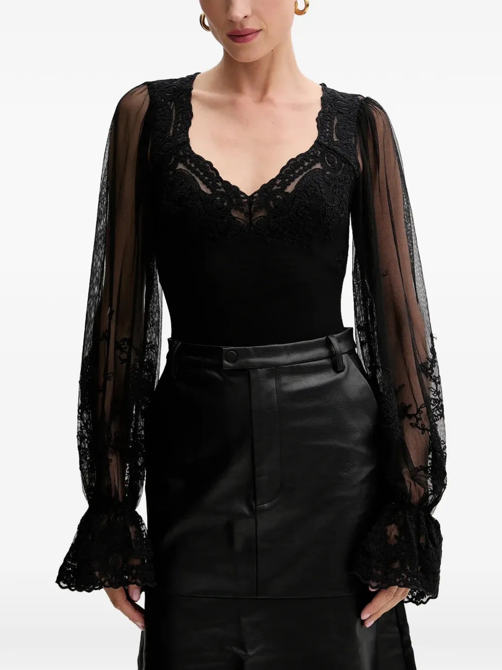 Bardot laced long-sleeve bodysuit