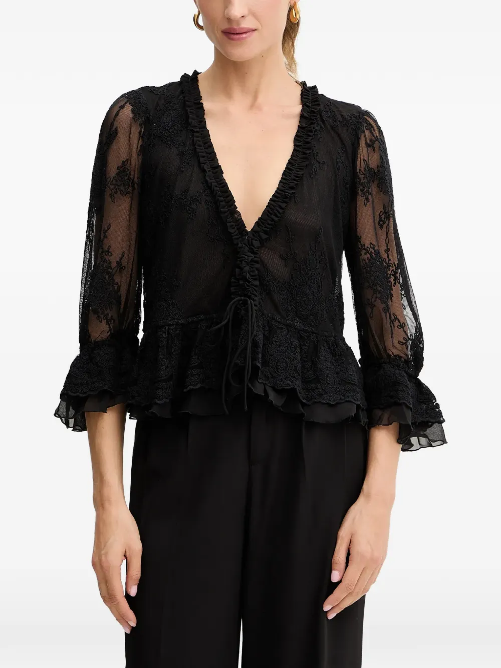 Bardot ruffled laced top - Nero