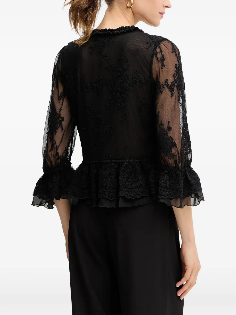  Bardot Ruffled Laced Top - Black 