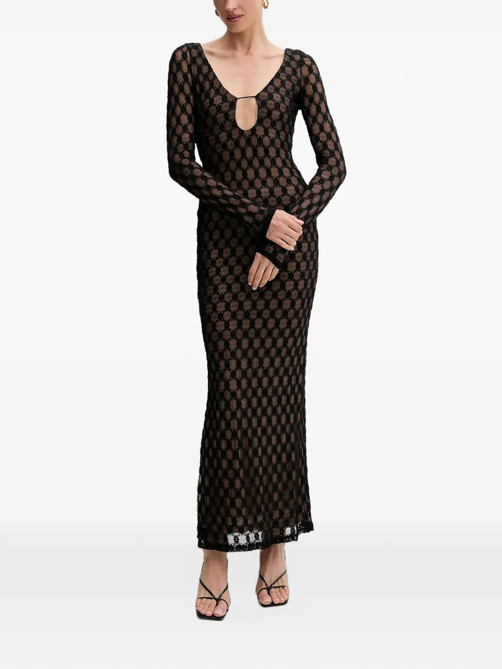 Bardot Yazmin Lace-detail Long-sleeve Maxi Dress In Black