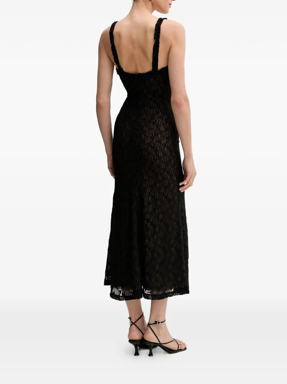  Bardot Ruffled Laced Midi Dress - Black 