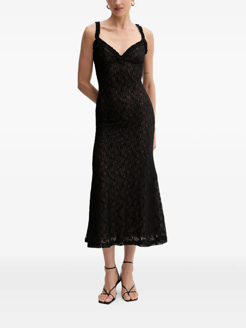 Bardot ruffled laced midi dress - Nero
