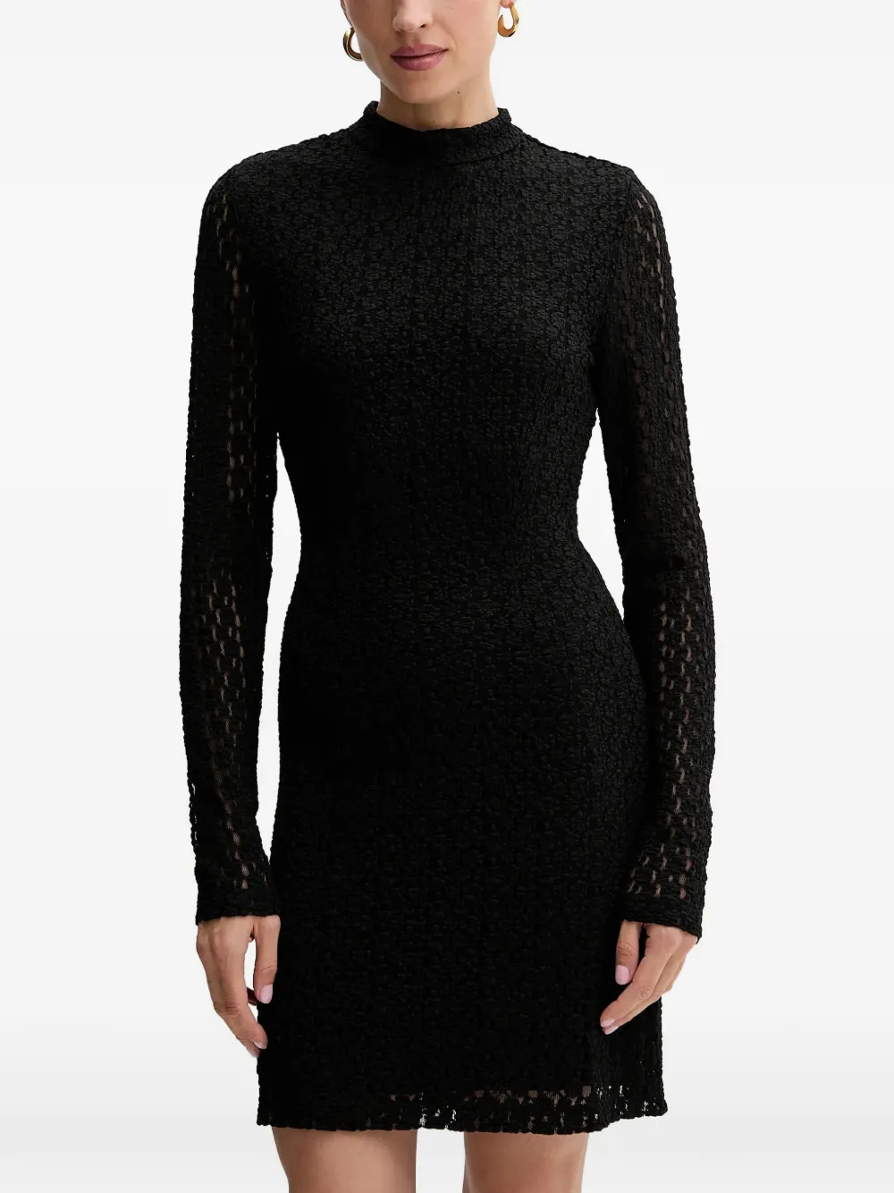 Bardot high-neck textured mini dress - Nero