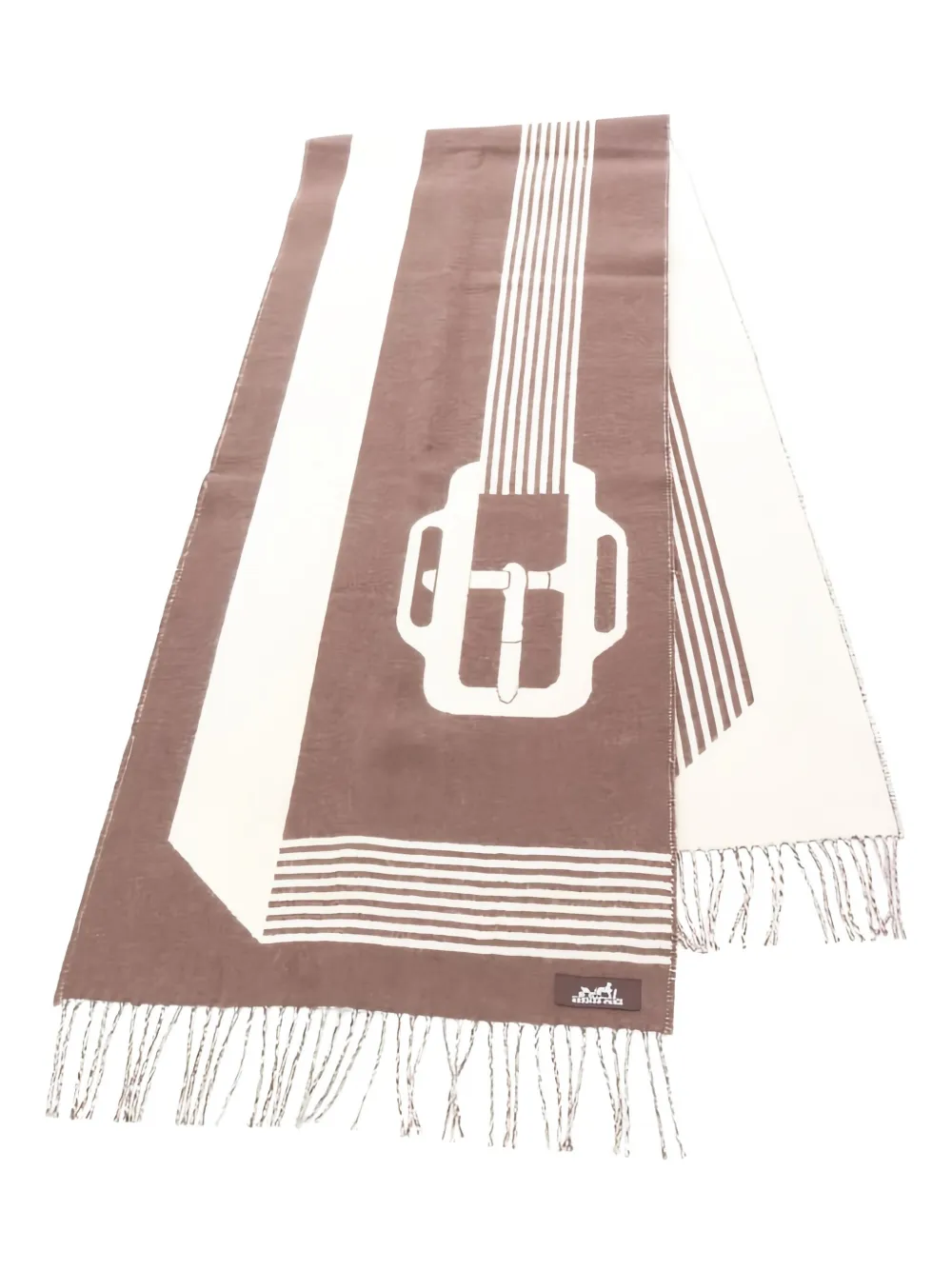 Pre-owned Hermes Buckle Striped Cashmere Scarf In Brown