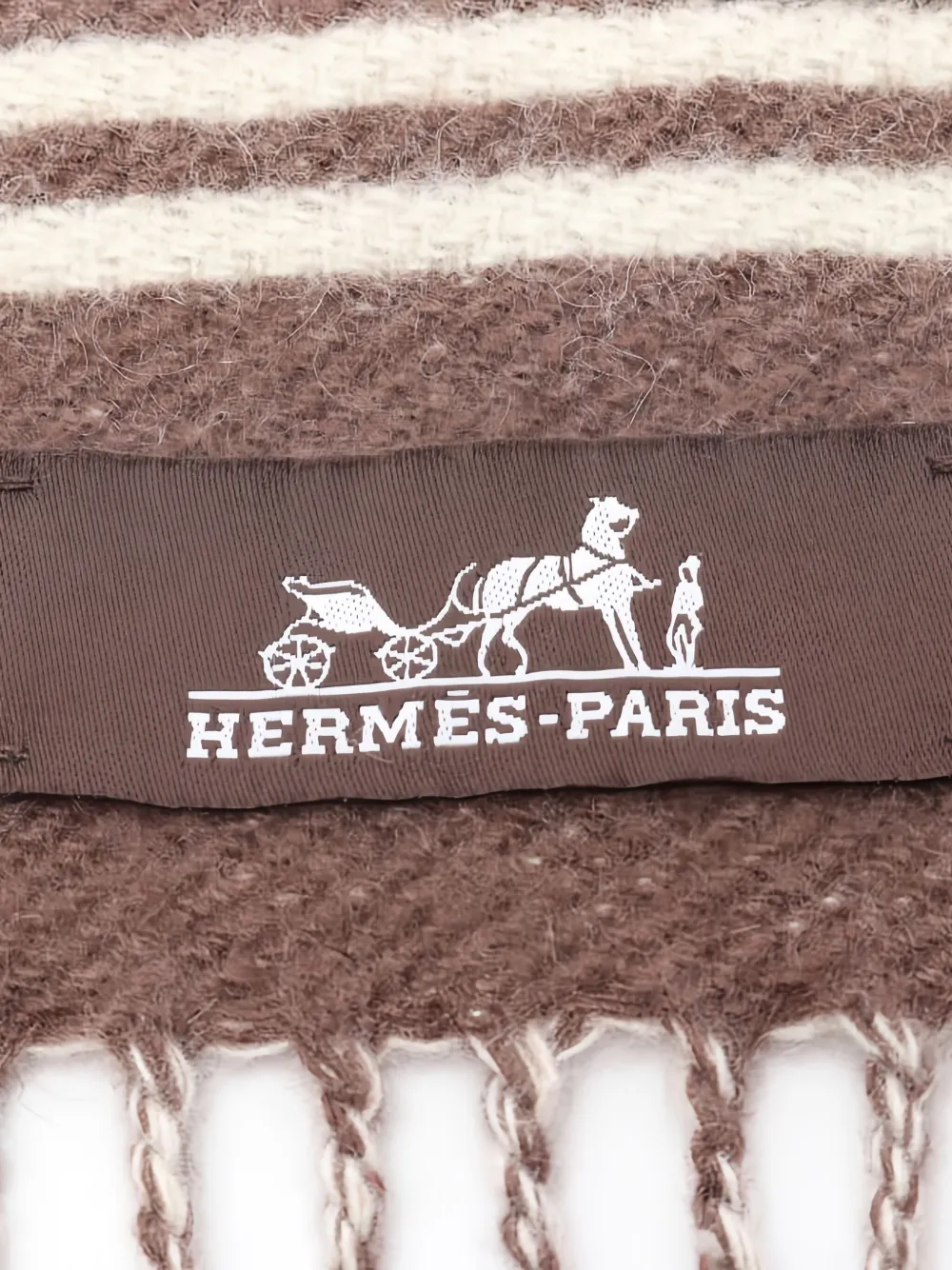 Pre-owned Hermes Buckle Striped Cashmere Scarf In Brown