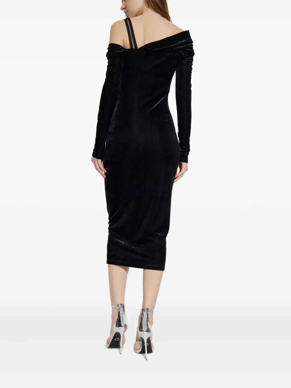 Versace Jeans Couture Off-shoulder Buckle Midi Dress In Black
