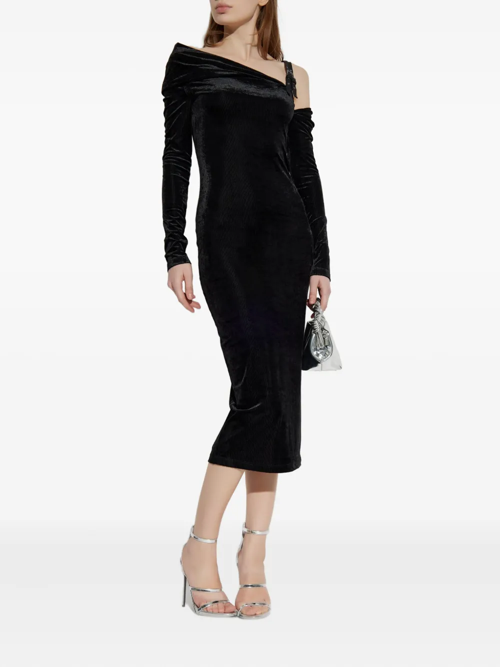 Versace Jeans Couture off-shoulder buckle midi dress - Zwart