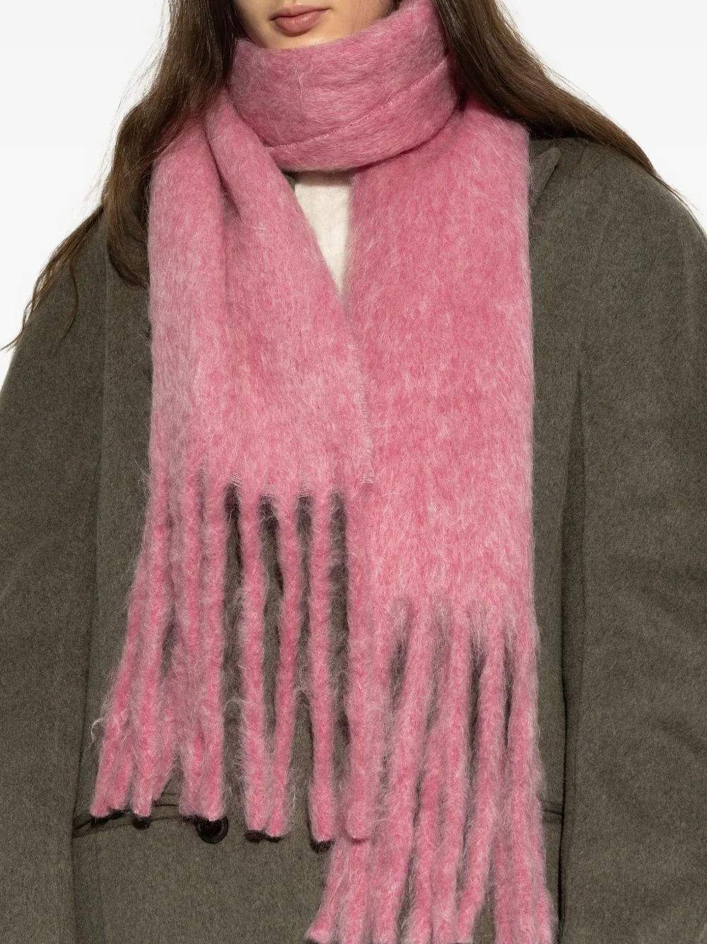 Kenzo Logo-patch Fringed Scarf In Pink