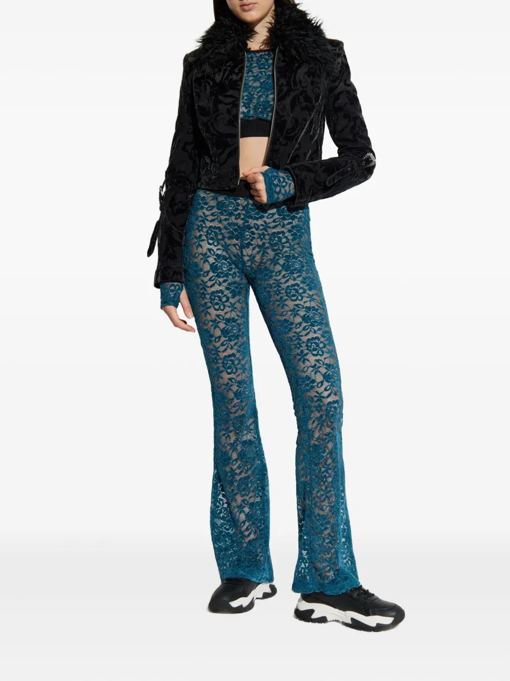 Versace Jeans Couture lace flared trousers - Blauw