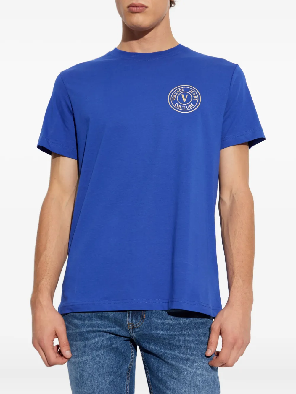 Versace Jeans Couture Katoenen T-shirt met logoprint Blauw