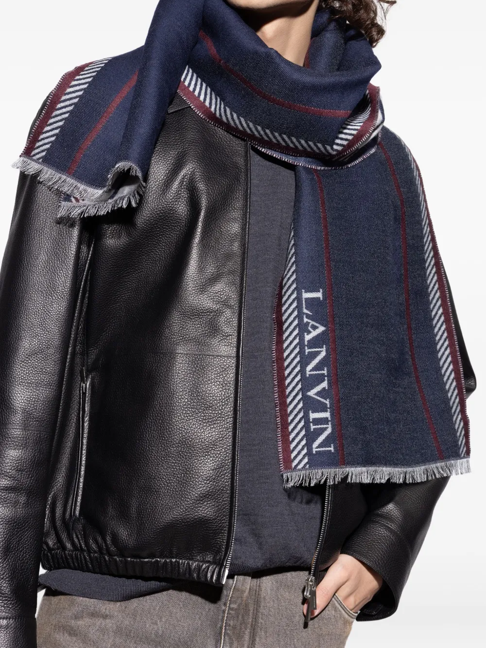 Lanvin Sjaal met logodetail en franje Blauw