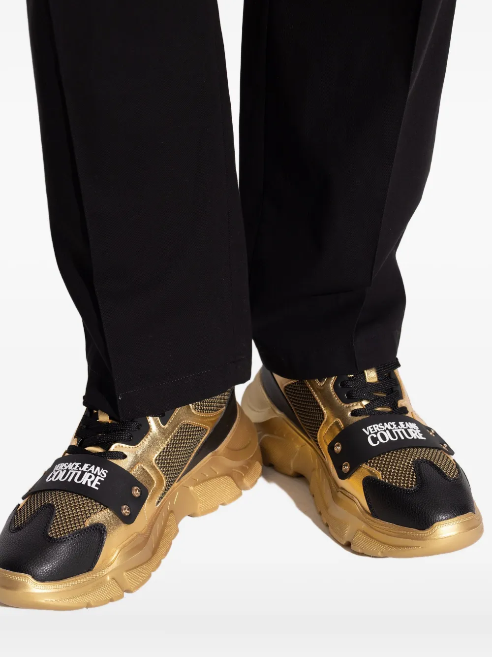 Versace Jeans Couture Sneakers met logoband Goud