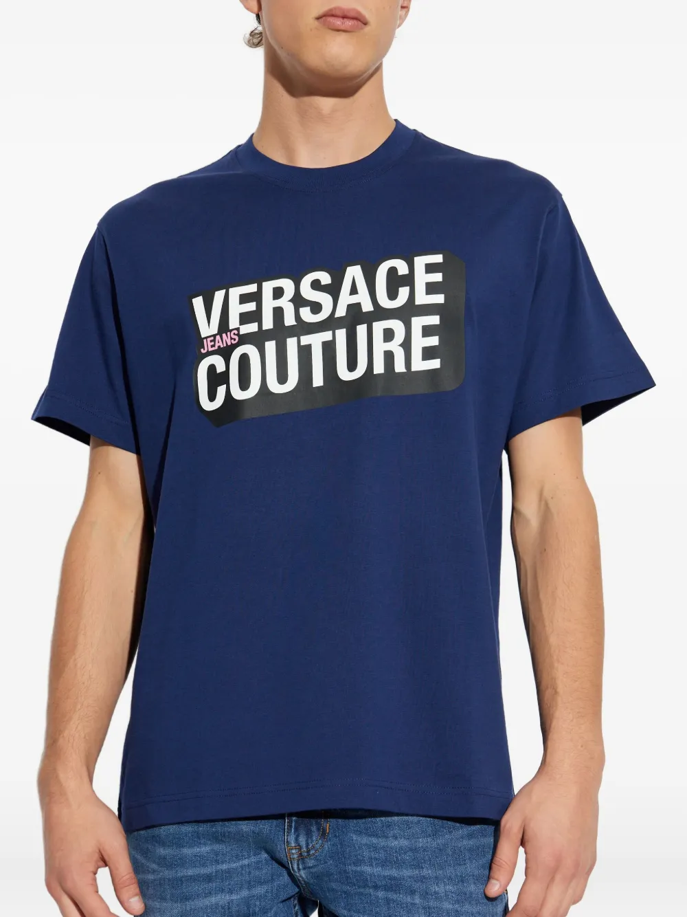 Versace Jeans Couture T-shirt met logoprint Blauw