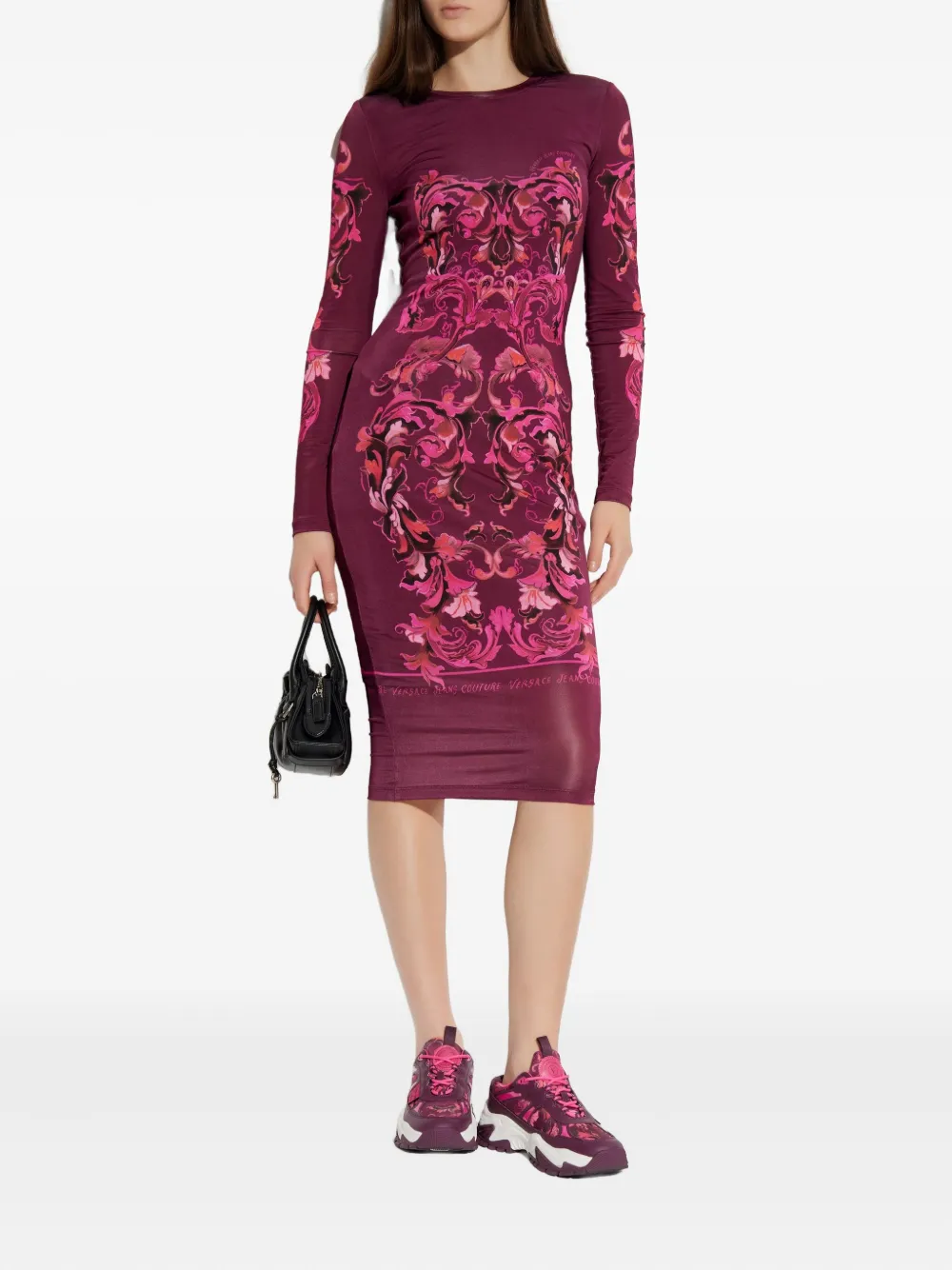 Versace Jeans Couture barocco-print long-sleeve midi dress - Roze