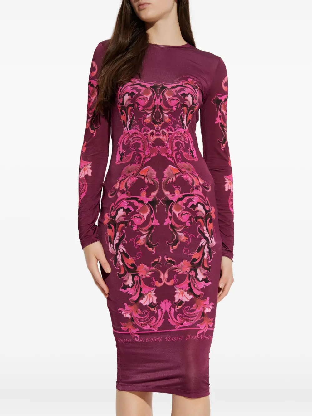 Versace Jeans Couture Midi-jurk met barokprint en lange mouwen Roze
