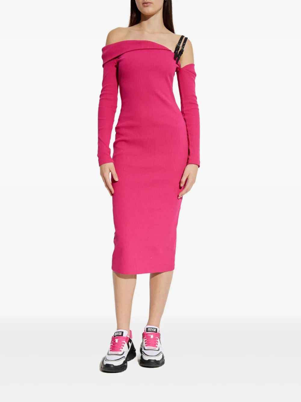 Versace Jeans Couture Off-shoulder midi-jurk met gesp Roze