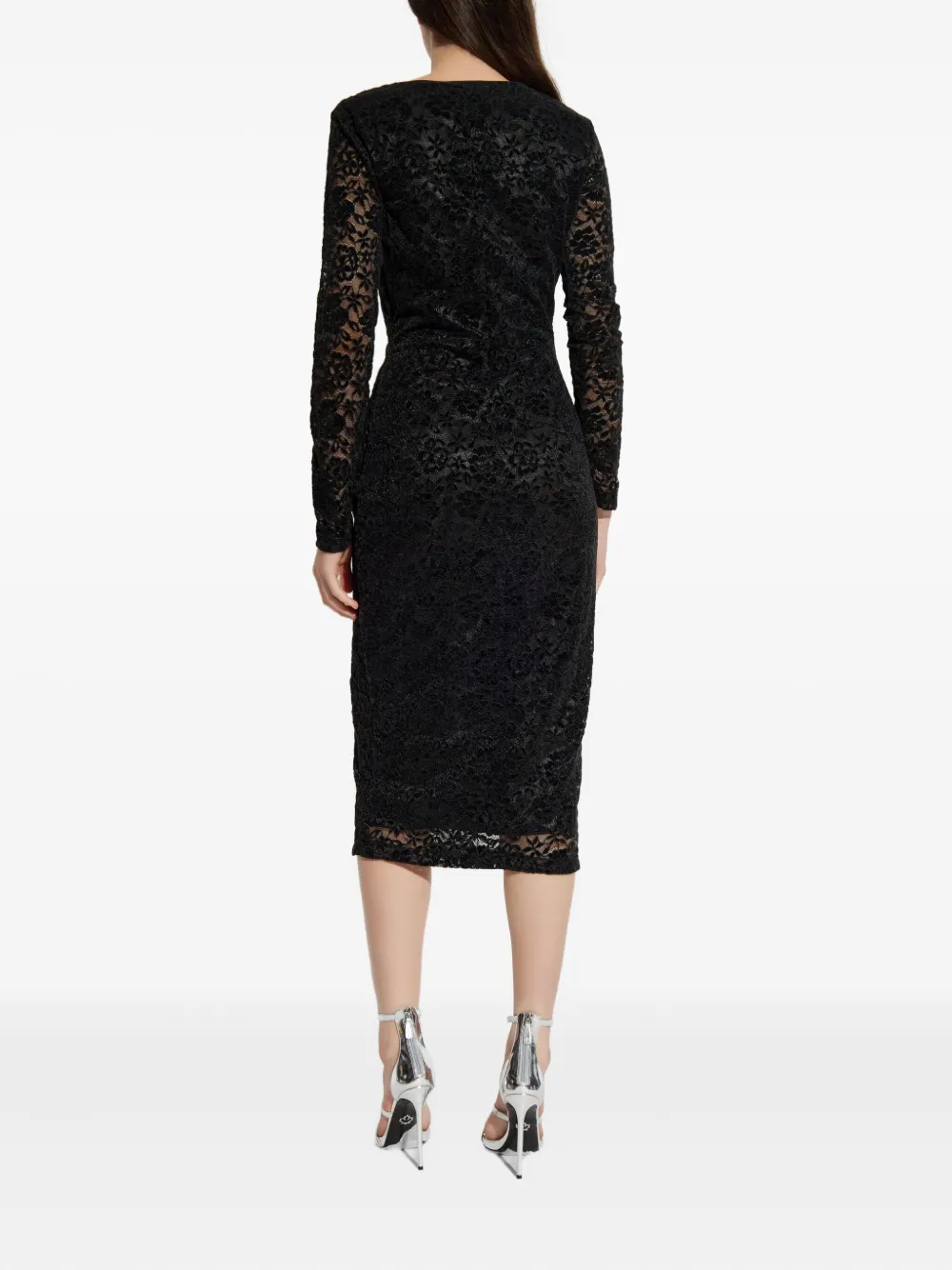 Versace Jeans Couture Midi-jurk met lange mouwen en kant Zwart