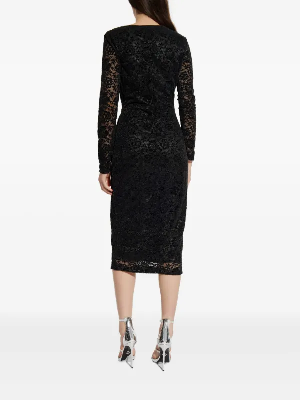knee length dresses for ladies Black Lace Overlay Long Sleeve Fitted Maternity Midi Dress main image 1